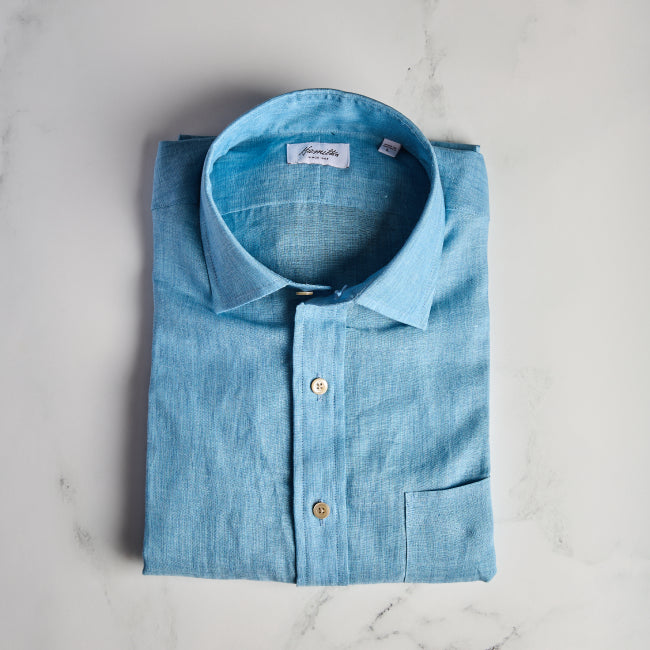 Blue Linen Sport Shirt by Hamilton Shirts Harrison Limited Blue Linen Sport Shirt by Hamilton Shirts Harrison Limited