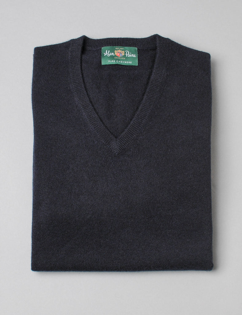 Alan Paine Cashmere V-Neck Sweater - Dark Navy– Harrison Limited