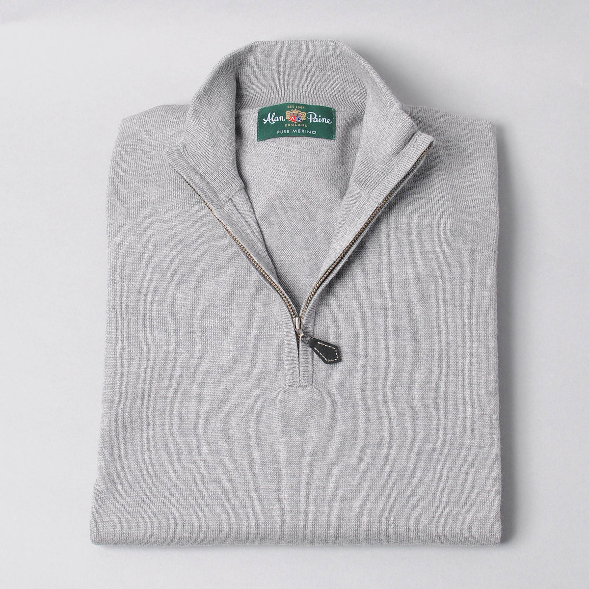 Alan Paine Merino Quarter Zip Sweater Light Grey Mix