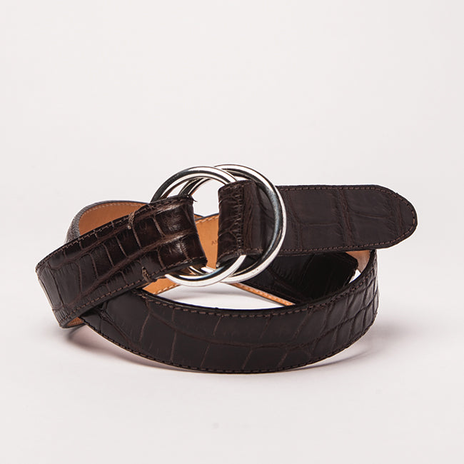 Dakota Leather Hexagon Link Belt BLACK/WARM BRASS